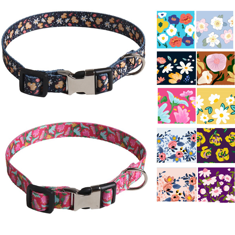 New Pet Products Design Semi-Metal Buckle Thick Ribbon Pet Collar Flower Dog Collar