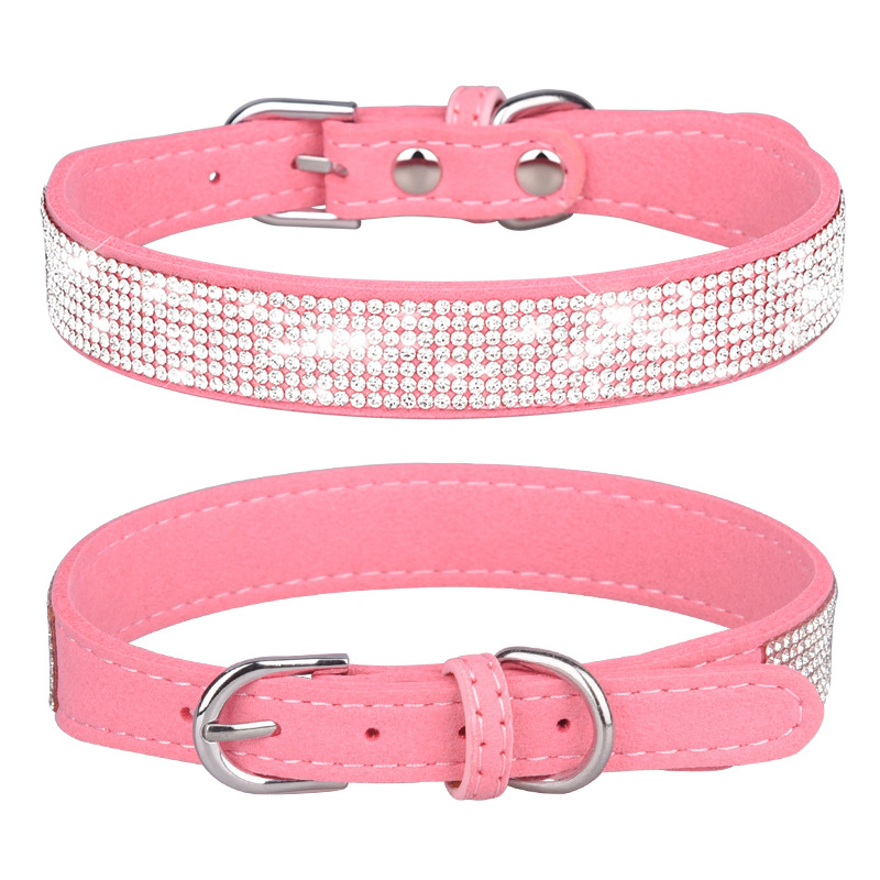 Bling Rhinestone Dog Collar with Studded Diamonds for Small Medium Dogs Cats, Cute Bedazzled PU Leather Dog Collar with Sparkling Crystals for Girl Boy Puppies