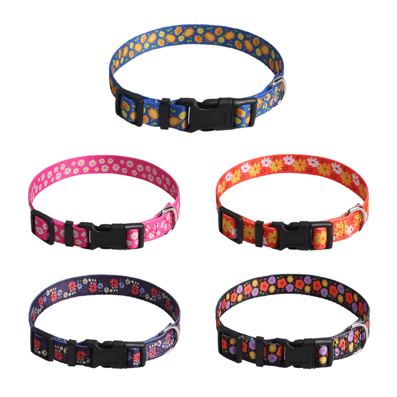 Arminger New Pet Products New Hand-Painted Design Ribbon Dog Collar Flower Series Plastic Buckle