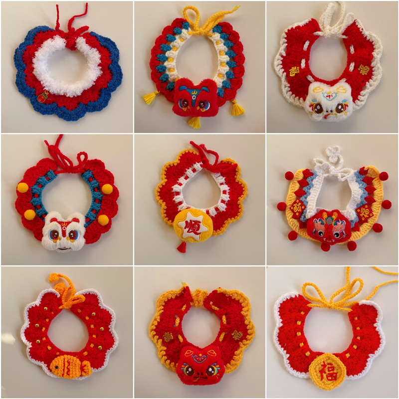 2025 New Design Cute Christmas Pet Accessories Adjustable Dog Cat Knitting Bandana Scarf Collar