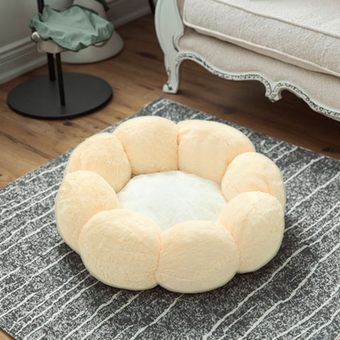 Calming Round Pet Bed Orthopedic Flower Mat with Non-Slip Base for Cats and Dogs