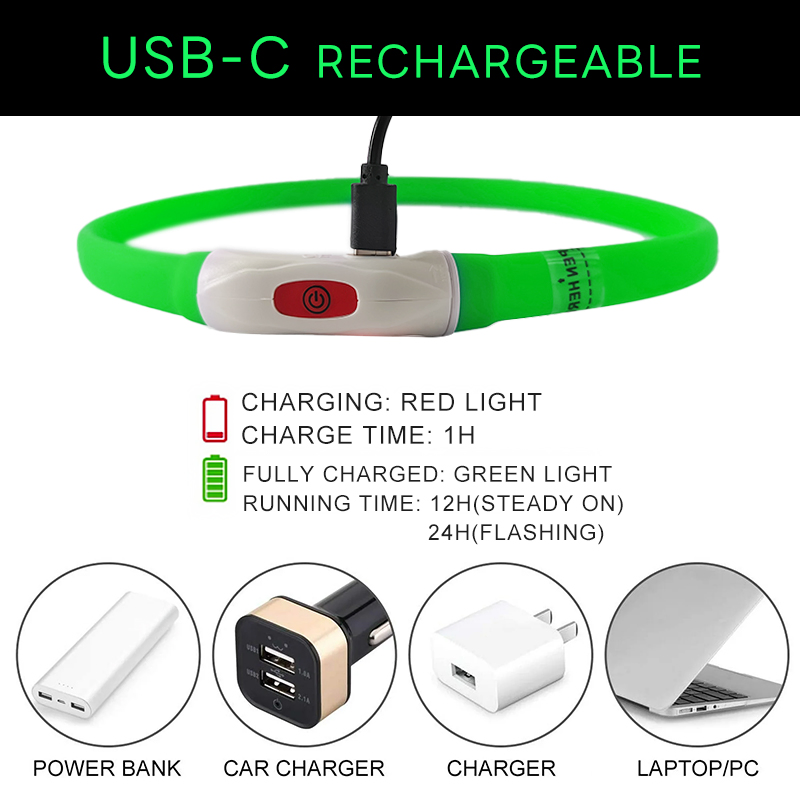 Large Medium Small Dogs USB Light Night Safety Pet Glowing Accessories Luxury Solid PVC LED Luminous Dog Collar