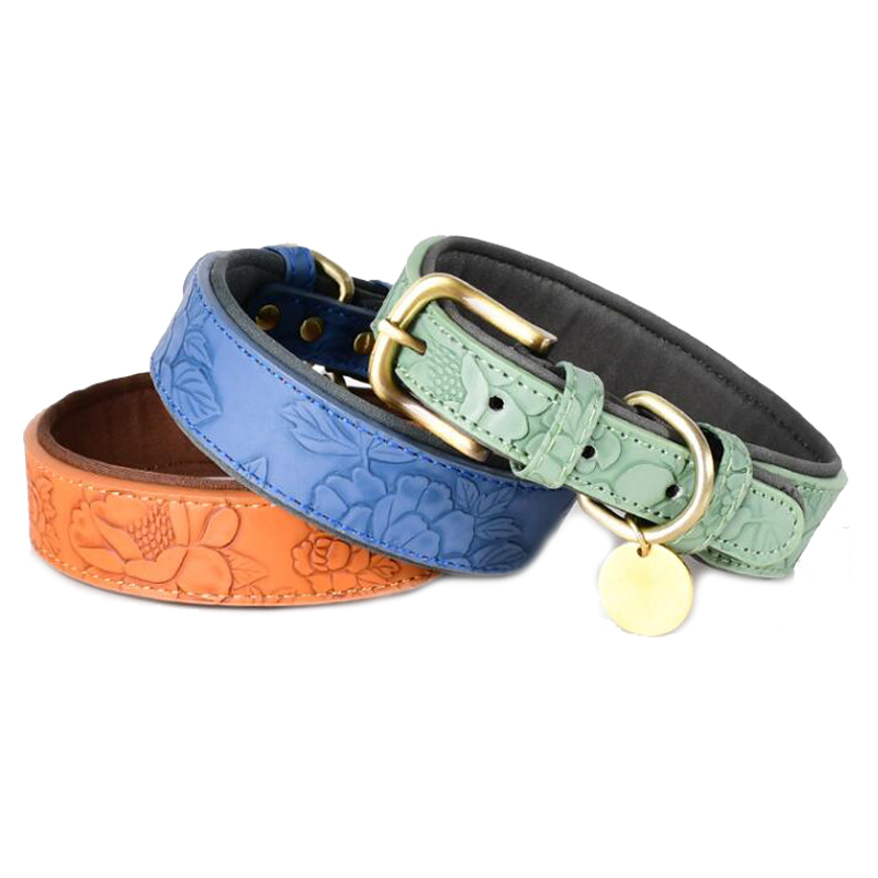 Vintage Fashion Embossed Leather Dog Collar