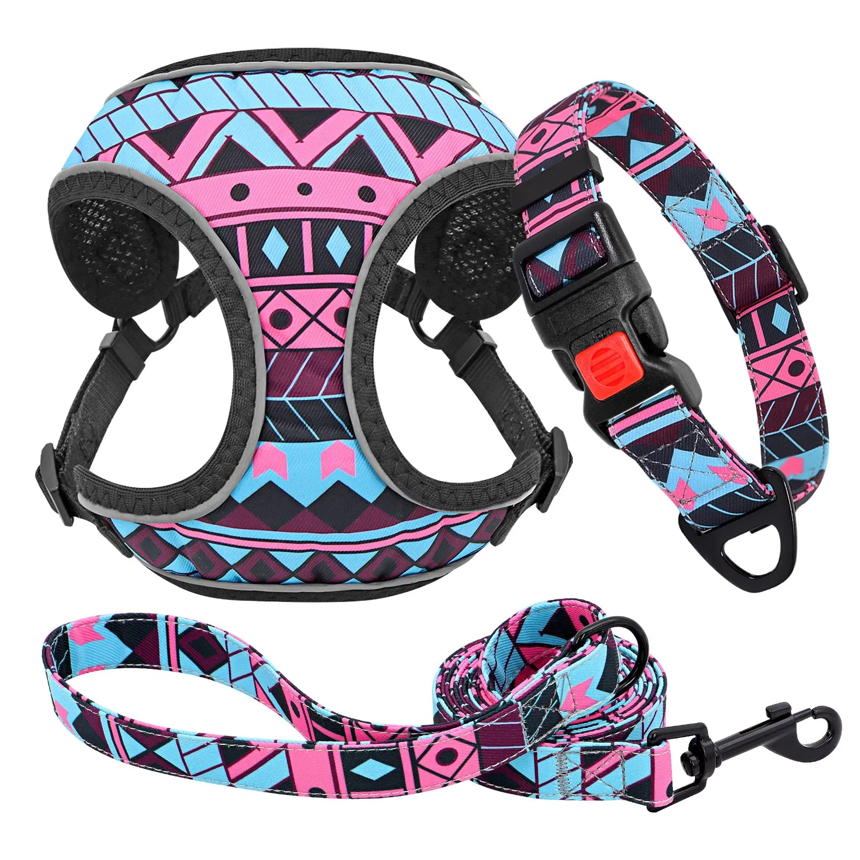 Factory Price Pet Toys Custom Logo Customized Pattern Adjustable Soft Mesh Padded Reversible Dog Harness