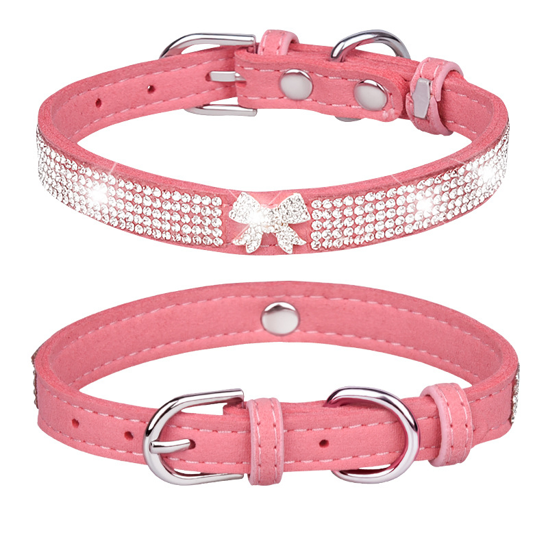 Rhinestones Pet Dog Collars Adjustable Sparkly Crystal Studded Leather Pet Collar for Small and Medium Dog