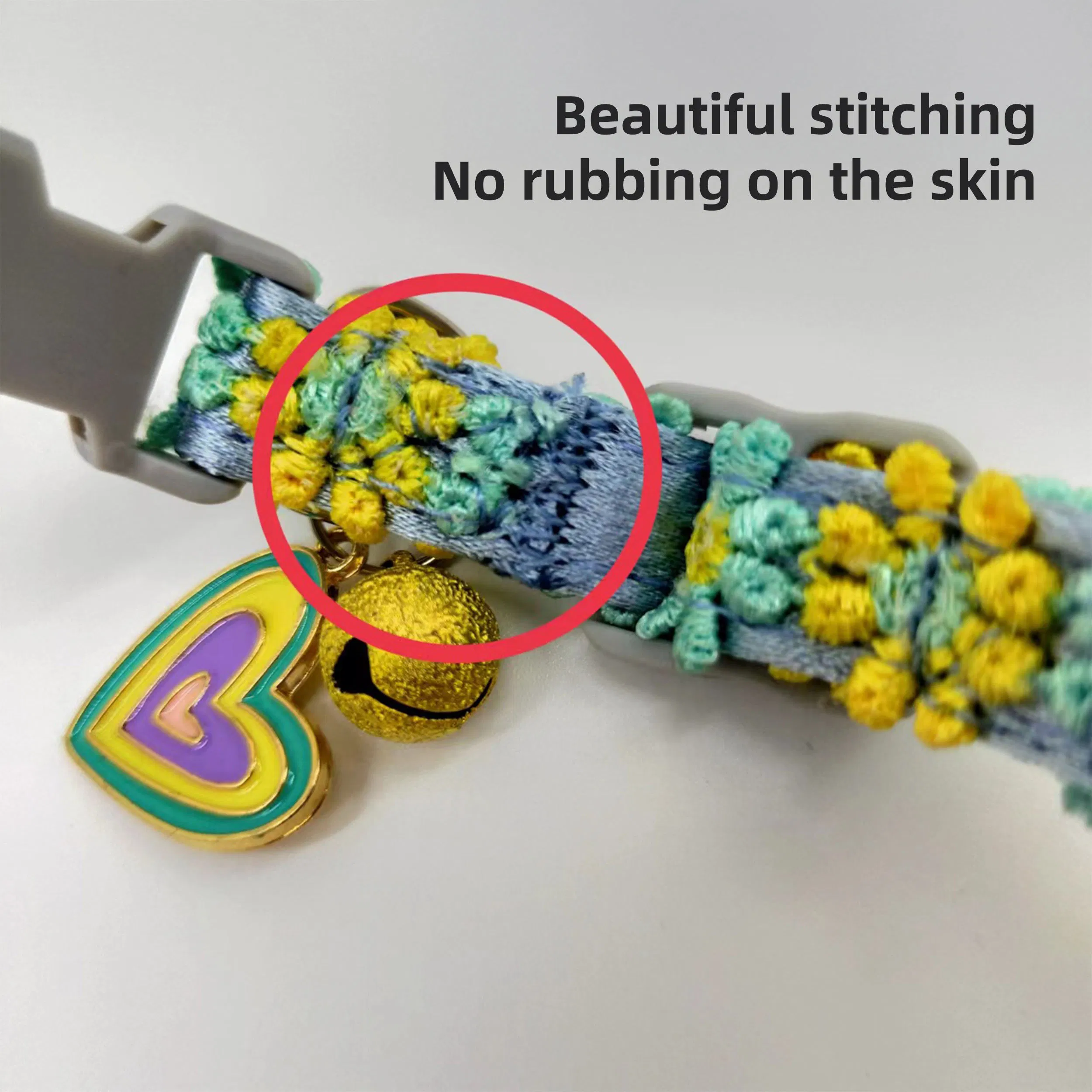 Adjustable Floral Lace Flower Cat Pet Collar with Bells Soft Satin Metal Heart Charms for Dogs Cats