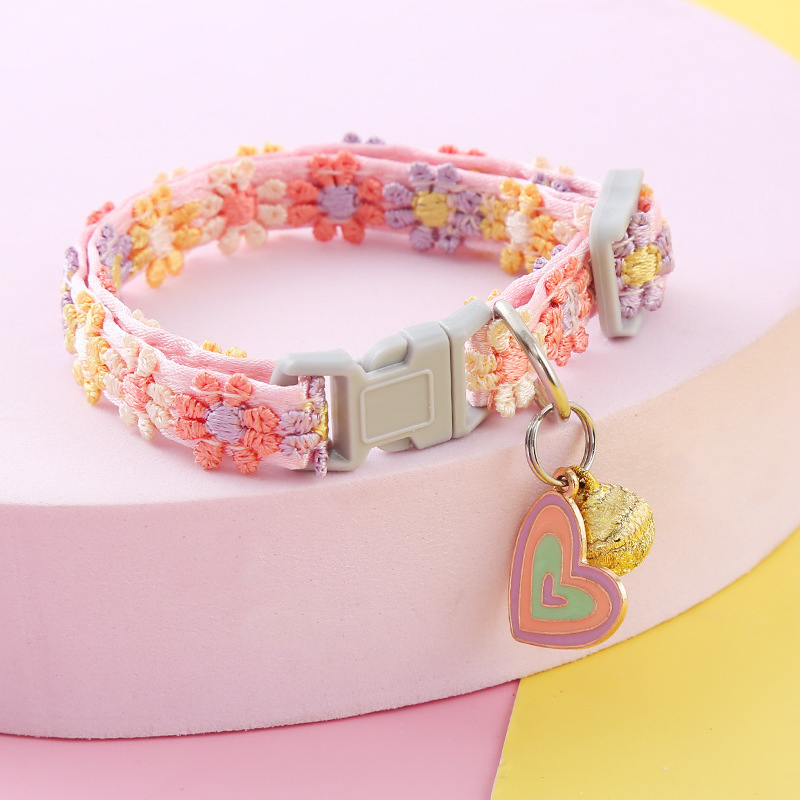Colorful Adjustable Buckle Rainbow Flower Lace Kitten Collar Dog Accessories