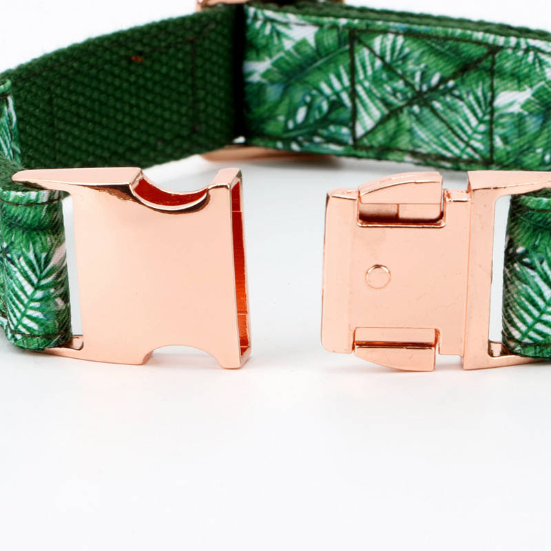 Green Floral or Customized Pattern Leather Logo Come with Lead Pet Collar