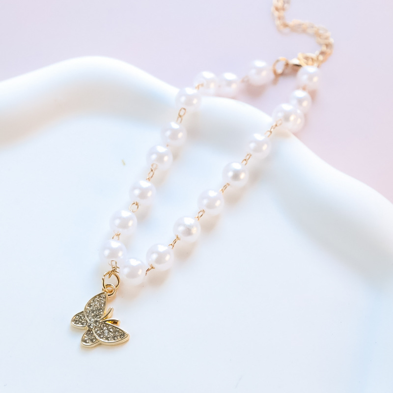 Pet Collar Cat Dog Bell Pearl Necklace Rhinestone Butterfly Jewelry Glitter Diamond