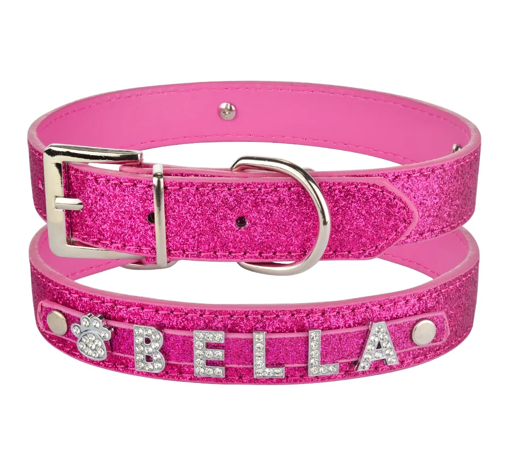 Wholesale Personalized Dog Collar Leather Rhinestone Bling Charms Custom Collar