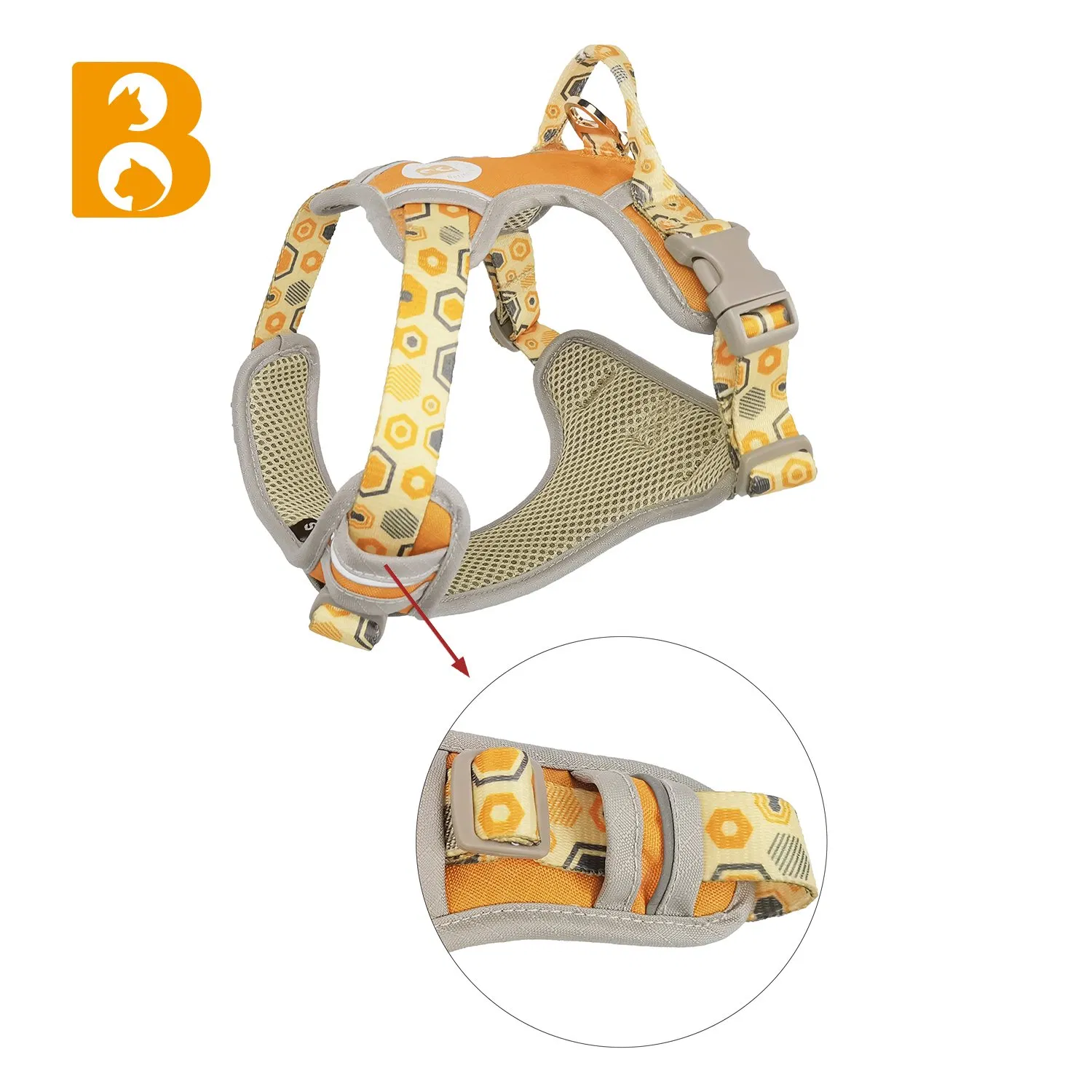 Customized Printing Breathable No Pull Pet Dog Harness with Matching Collar