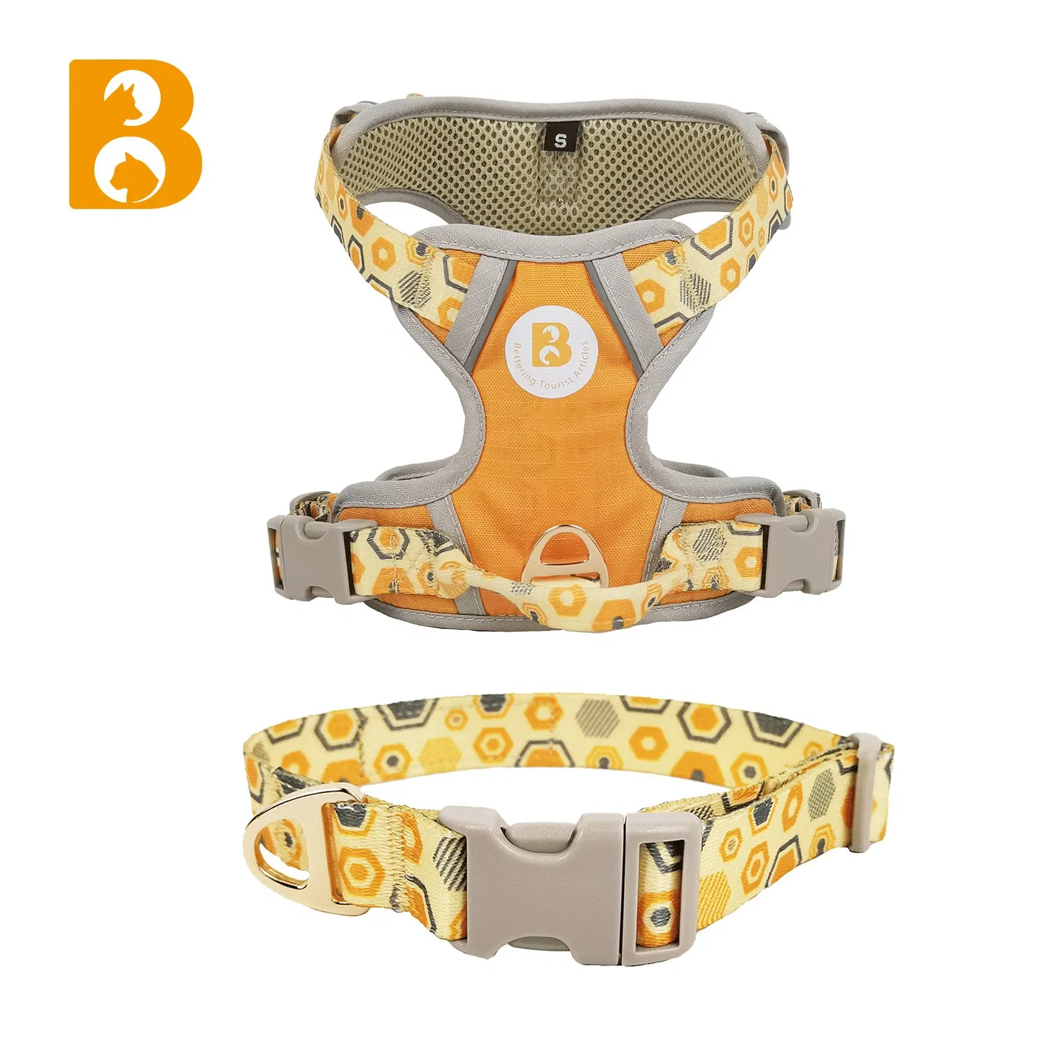 Customized Printing Breathable No Pull Pet Dog Harness with Matching Collar