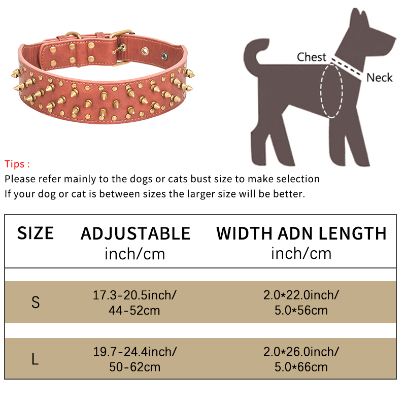 PU Dog Collar Solid Pattern with Rivet Decoration Durable Strong Punk Style for Large Medium Dogs Training Collars