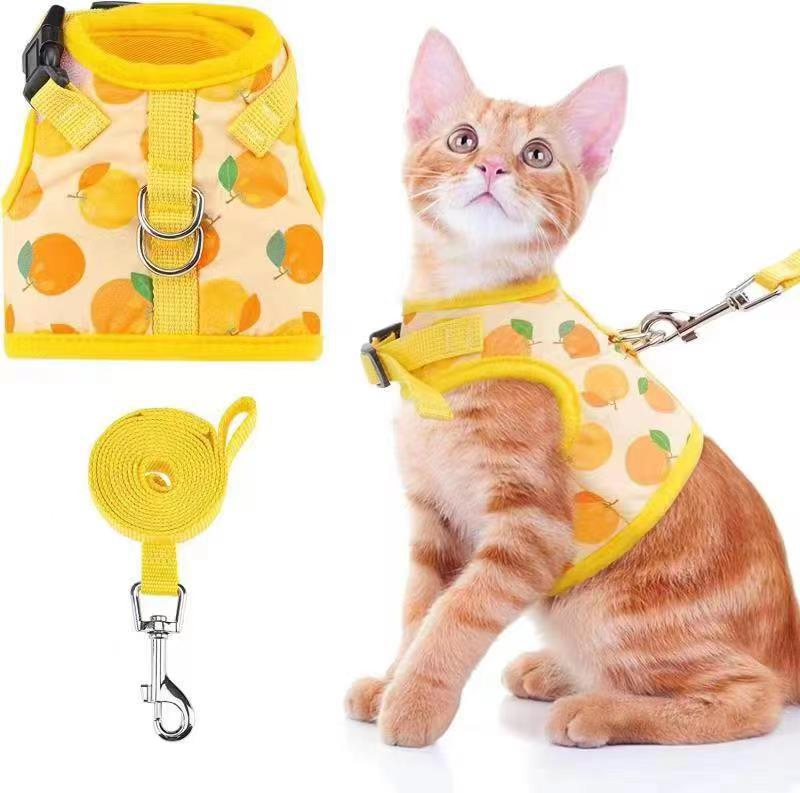 Pink Cat Harness Vest-Style Reflective Cat Harness Anti-Escape Leash Breathable Pet Carrier Bag