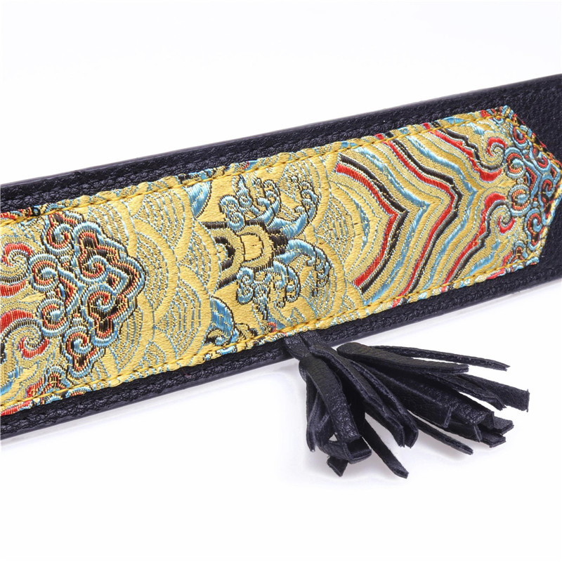 High Quality Custom Designer Silk Jacquard Fabric Pet Collar Tassel Decor Gold Adjustable Leather Dog Collar for Large Dog