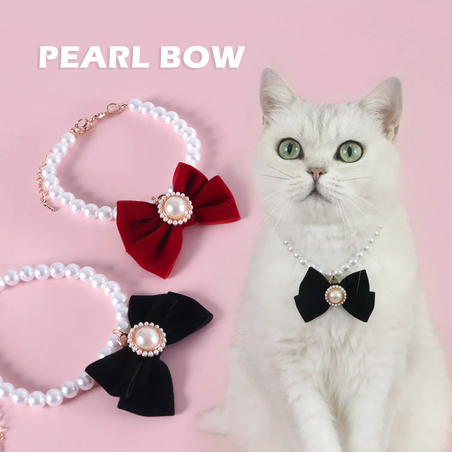Pearl Velvet Bow Pet Collar 1