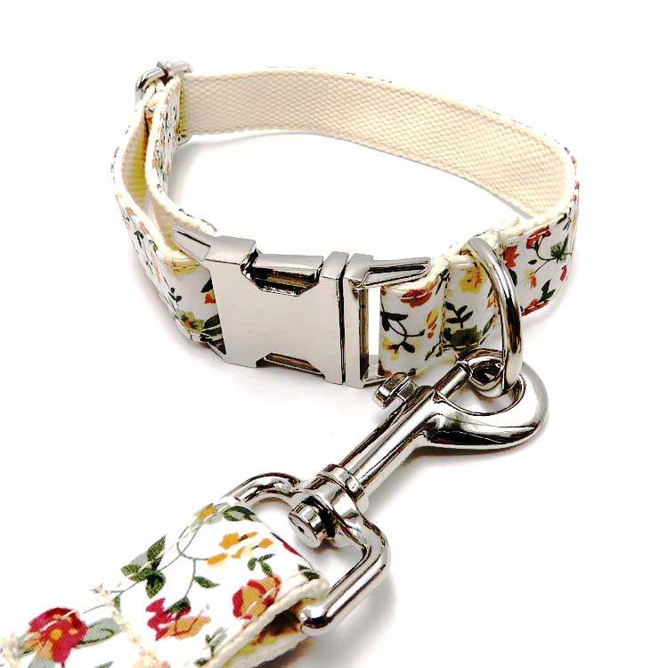 Wholesale Customized All Size Dog Luxury Pattern Dog Bow Tie Durable Fabric Webbing Leash Dog Collar