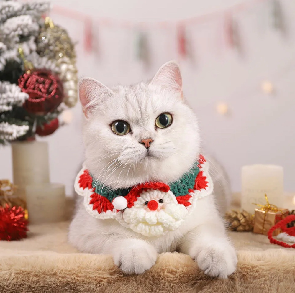 New Design Cute Christmas Pet Accessories Adjustable Dog Cat Knitting Bandana Scarf Collar