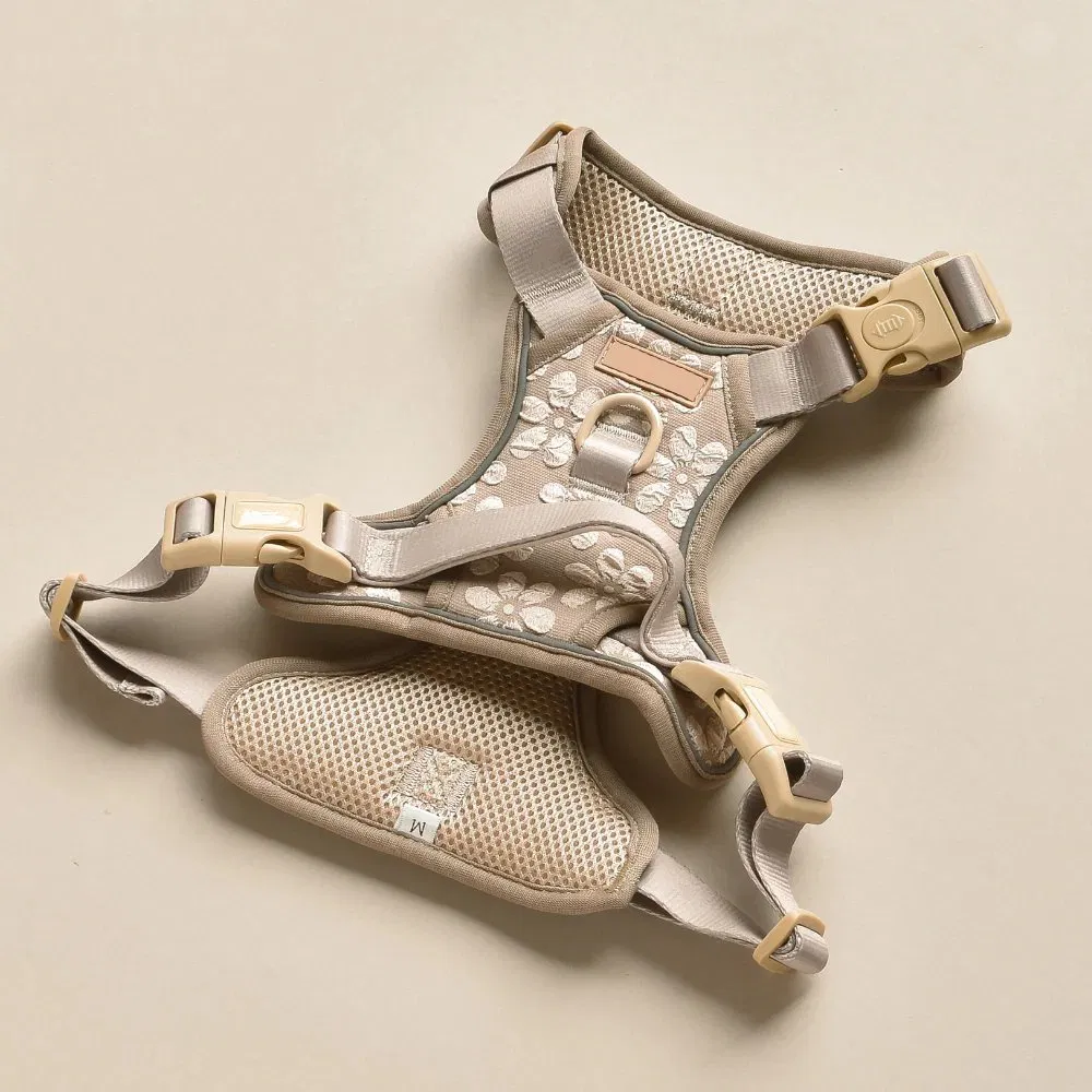 Soft Padded Durable Adjustable Mocha Flower Dog Harness No Pull Fashion Jacquard Fabric Pet Harness for Running Hiking