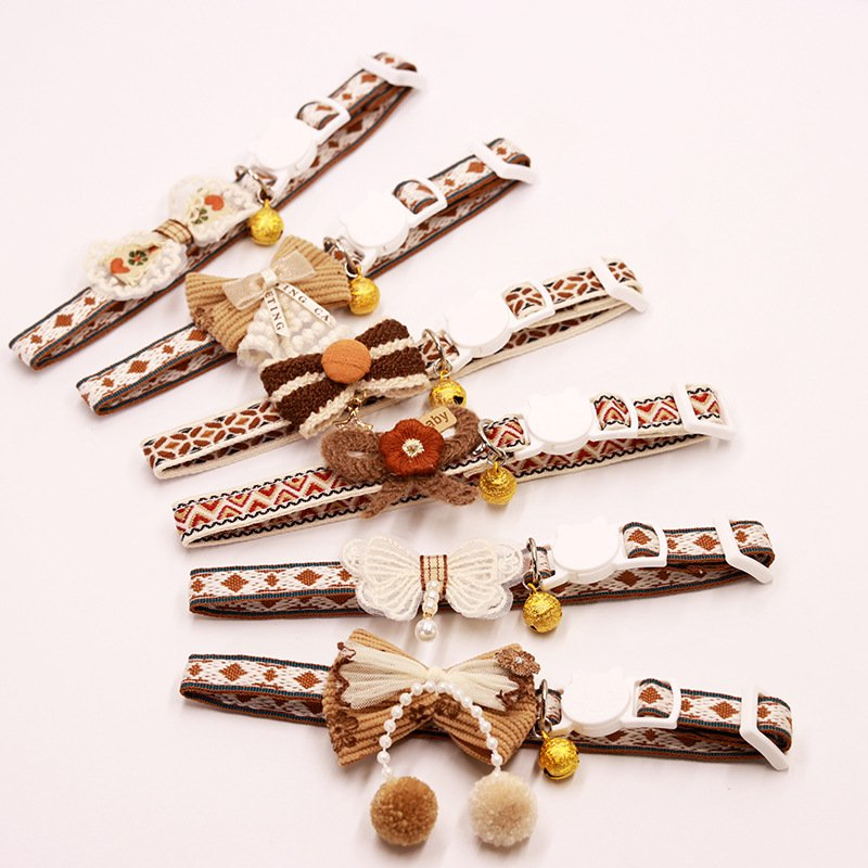 Pet Cat Collar with Lace Bow Tie Cat Dog Bell Collar