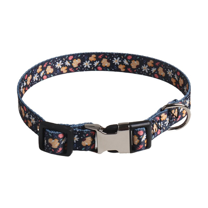 New Pet Products Design Semi-Metal Buckle Thick Ribbon Pet Collar Flower Dog Collar
