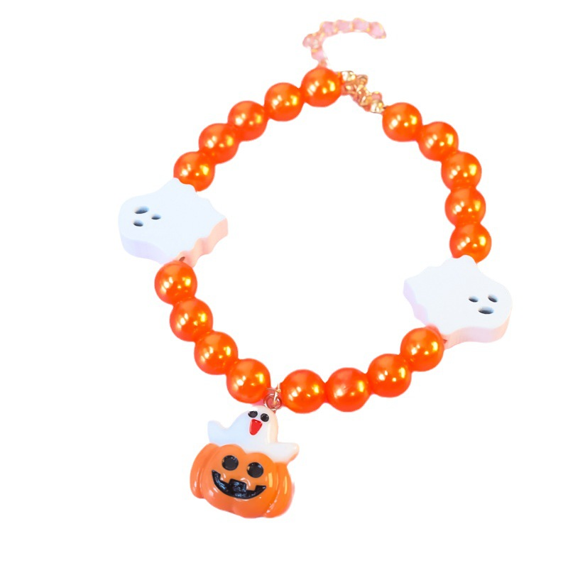 Halloween Pet Collar Cat Dog Pearl Necklace Accessories Pumpkin Hat Spider