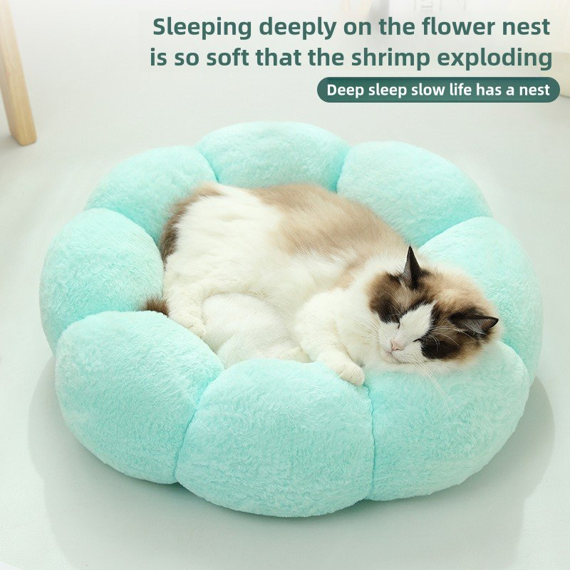 Calming Round Pet Bed Orthopedic Flower Mat with Non-Slip Base for Cats and Dogs