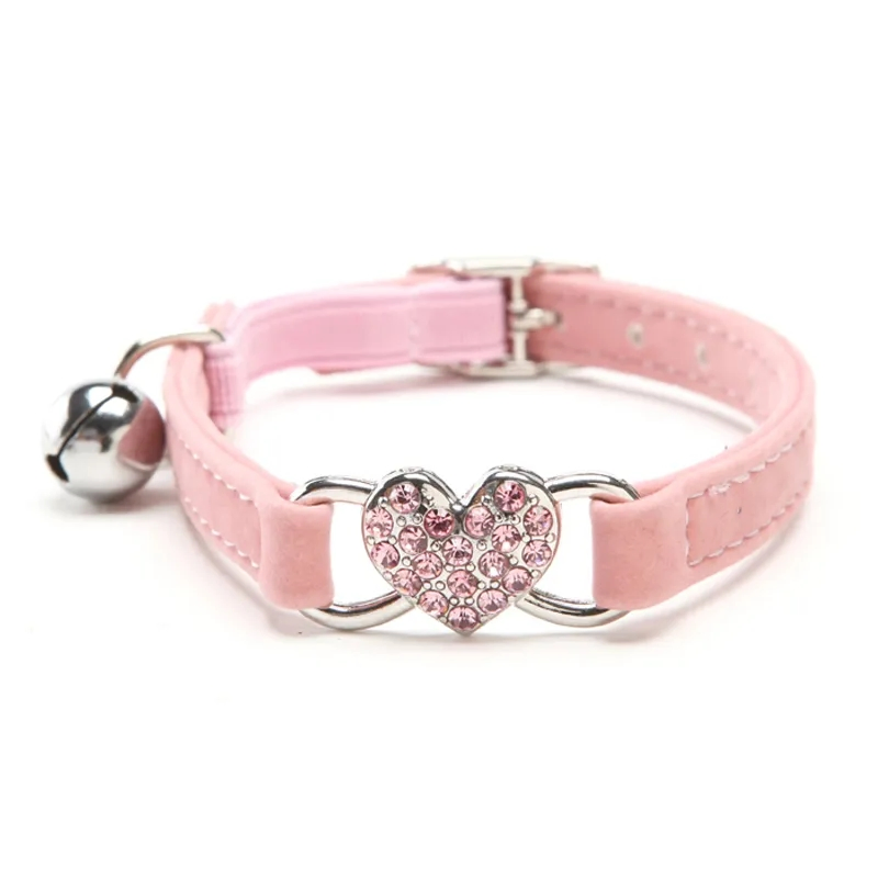 Heart Charm and Bell Cat Collar Safety Elastic Adjustable with Soft Velvet Material 5 Colors Pet Product Small Dog Collar