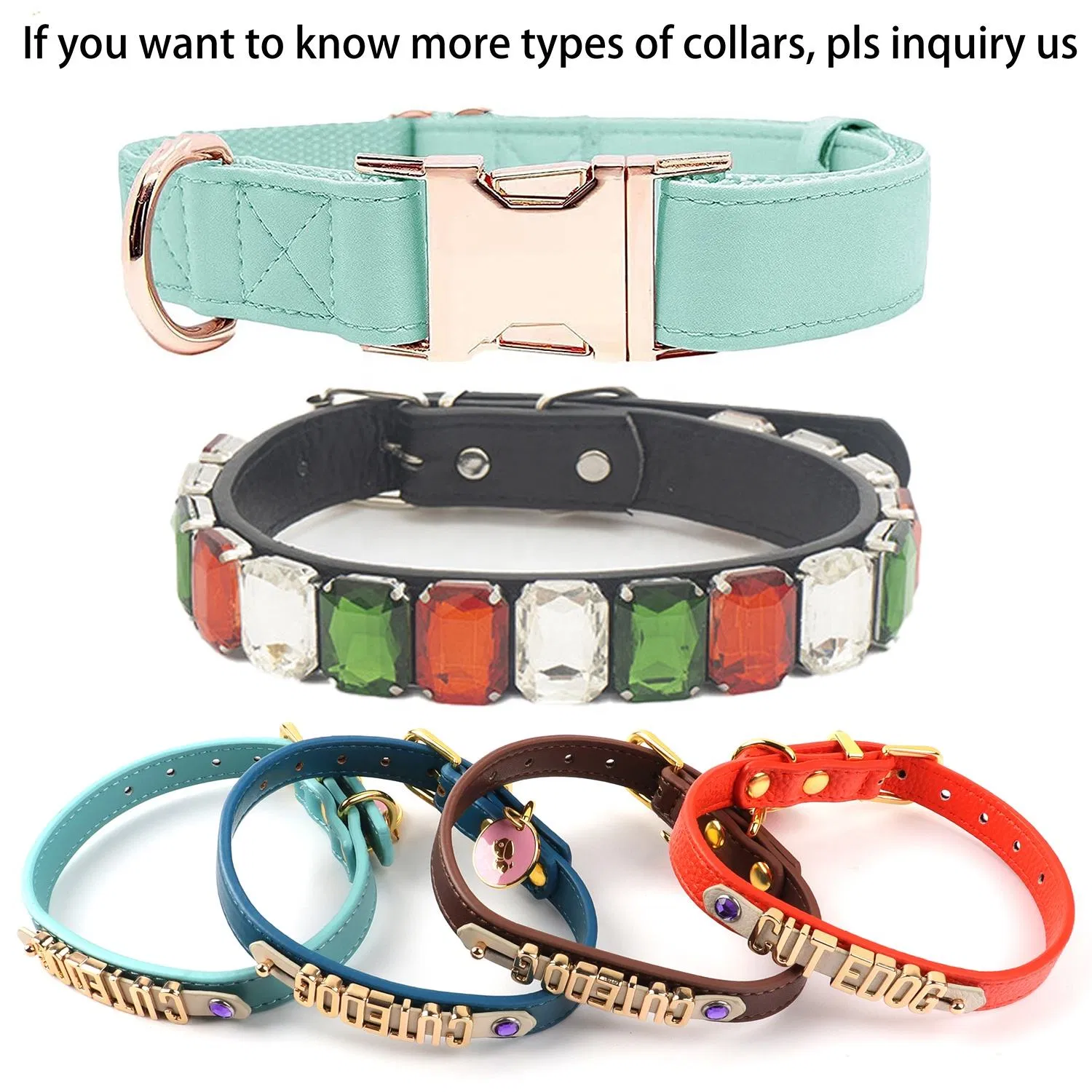 Bling Name Custom Luxury Leather Metal Brand Tags Dog Collar with Letters Design Personalized Pet Collar