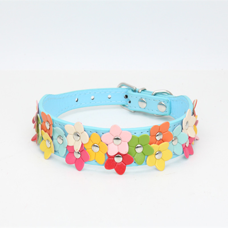 Popular Colorful Double Row Flower Decoration PU Material Pet Collar