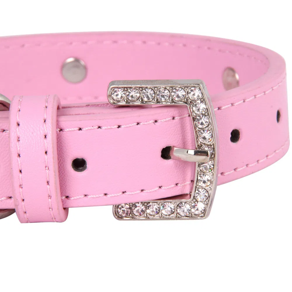 Designer Dog Collar – Rhinestone Diamond Fancy Studded Bling Luxury Black Microfiber Leather Sparkly Adjustable Boy and Girl Dogs