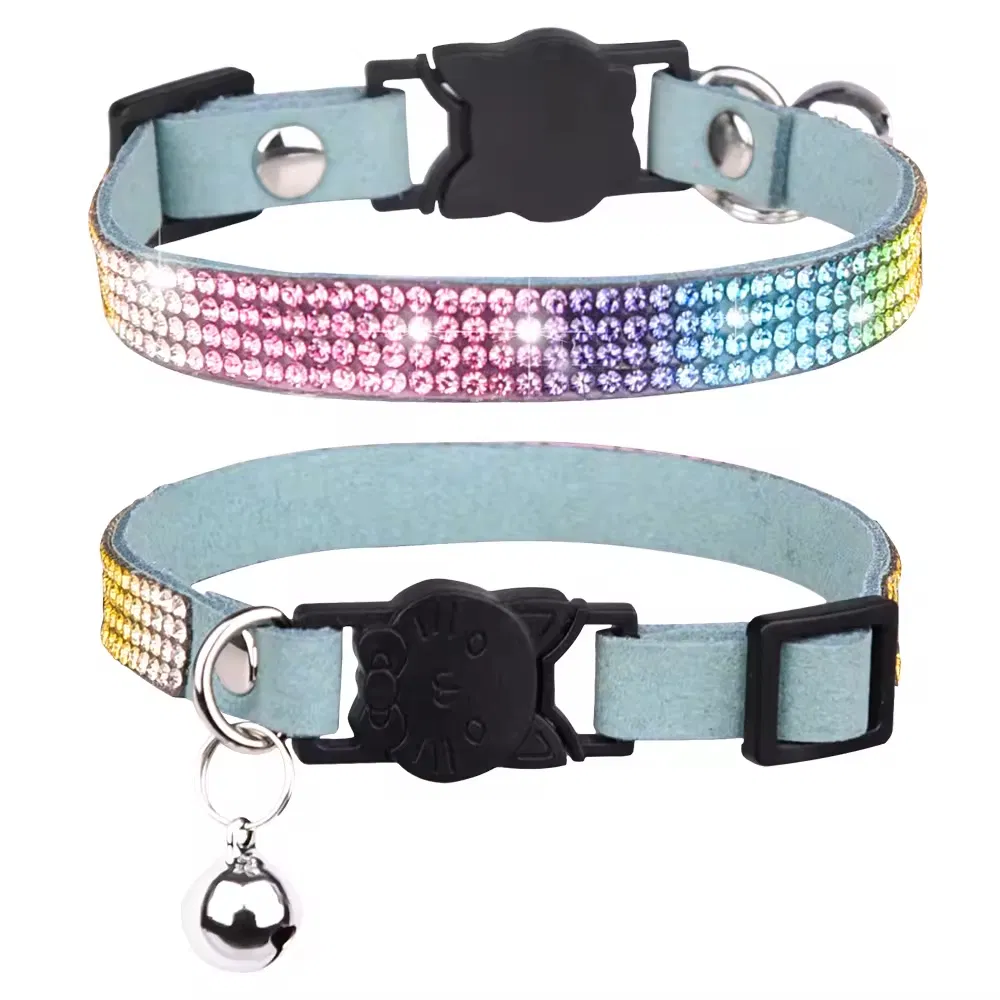 Adjustable Bling Crystal Diamond Cat Collar with Bell for Pets
