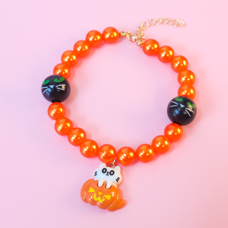 Halloween Pet Collar Cat Dog Pearl Necklace Accessories Pumpkin Hat Spider