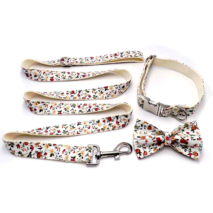Wholesale Customized All Size Dog Luxury Pattern Dog Bow Tie Durable Fabric Webbing Leash Dog Collar