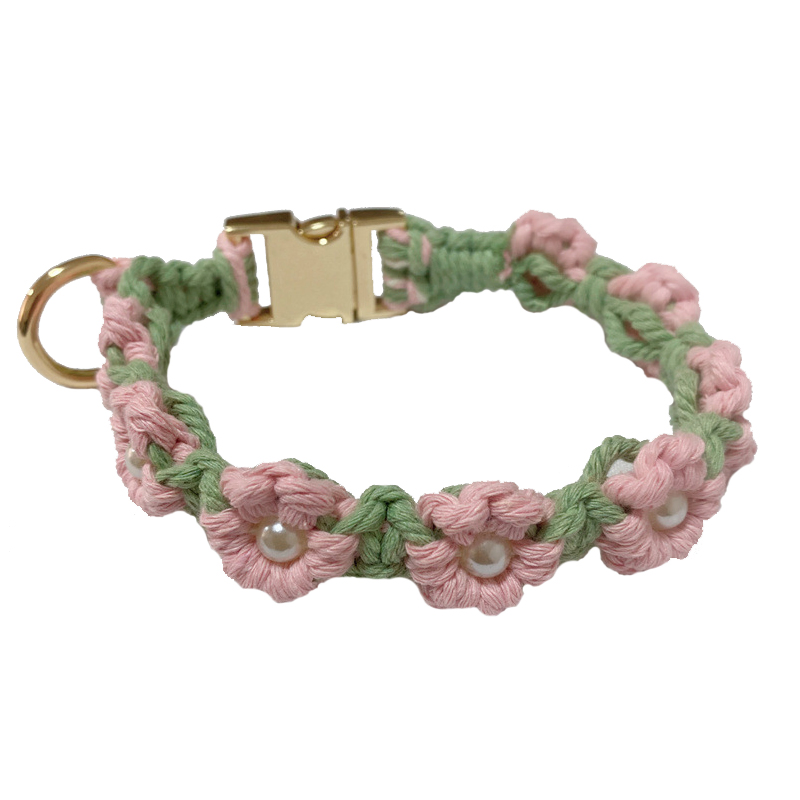 Personalized Adjustable Safety Dog Collar 2025 Woven Daisy Flower Charms Cat Collar for Small Medium Large Dogs