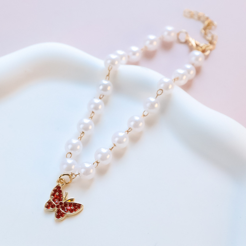 Pet Collar Cat Dog Bell Pearl Necklace Rhinestone Butterfly Jewelry Glitter Diamond