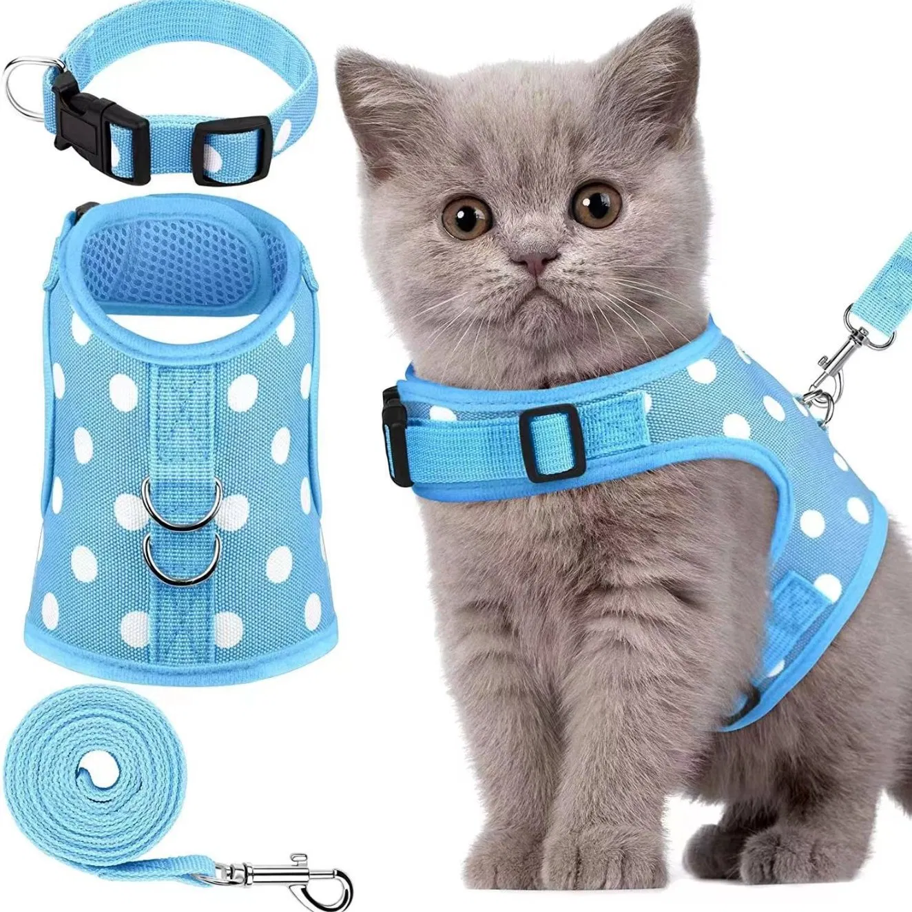 Pink Cat Harness Vest-Style Reflective Cat Harness Anti-Escape Leash Breathable Pet Carrier Bag