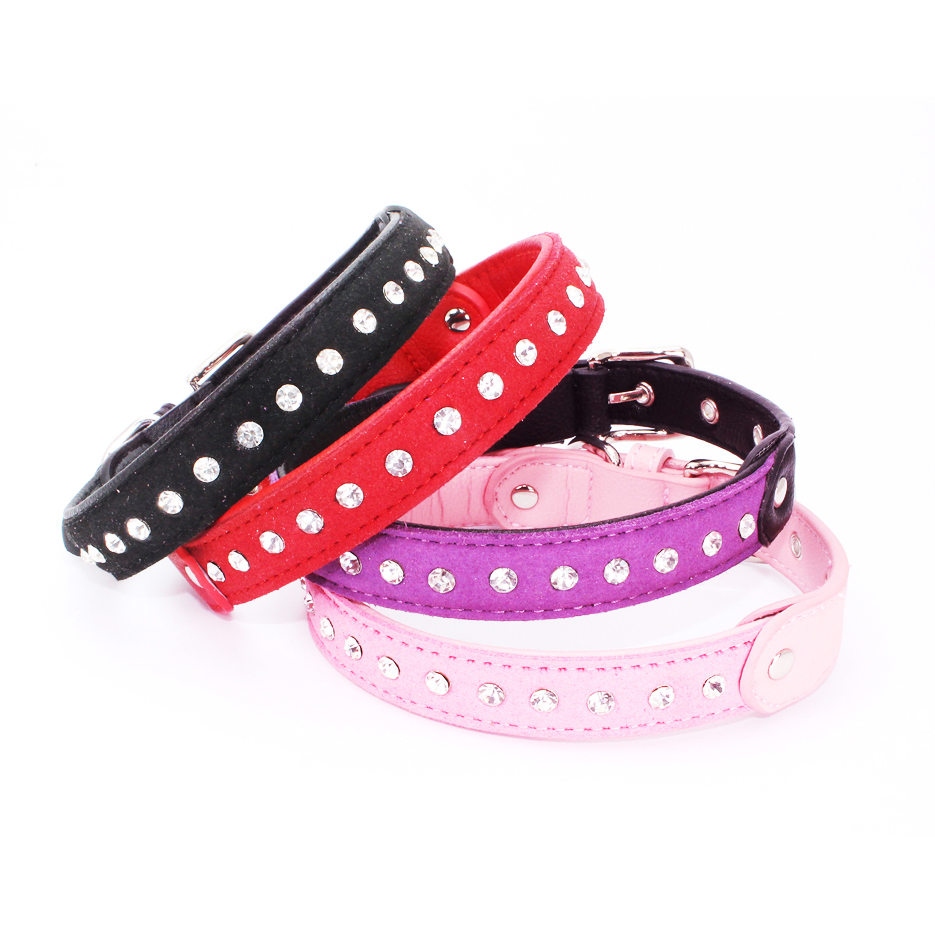 Sparkling Rhinestone Dog Collar with Diamond Studs - Vibrant PU Leather Padded Collar