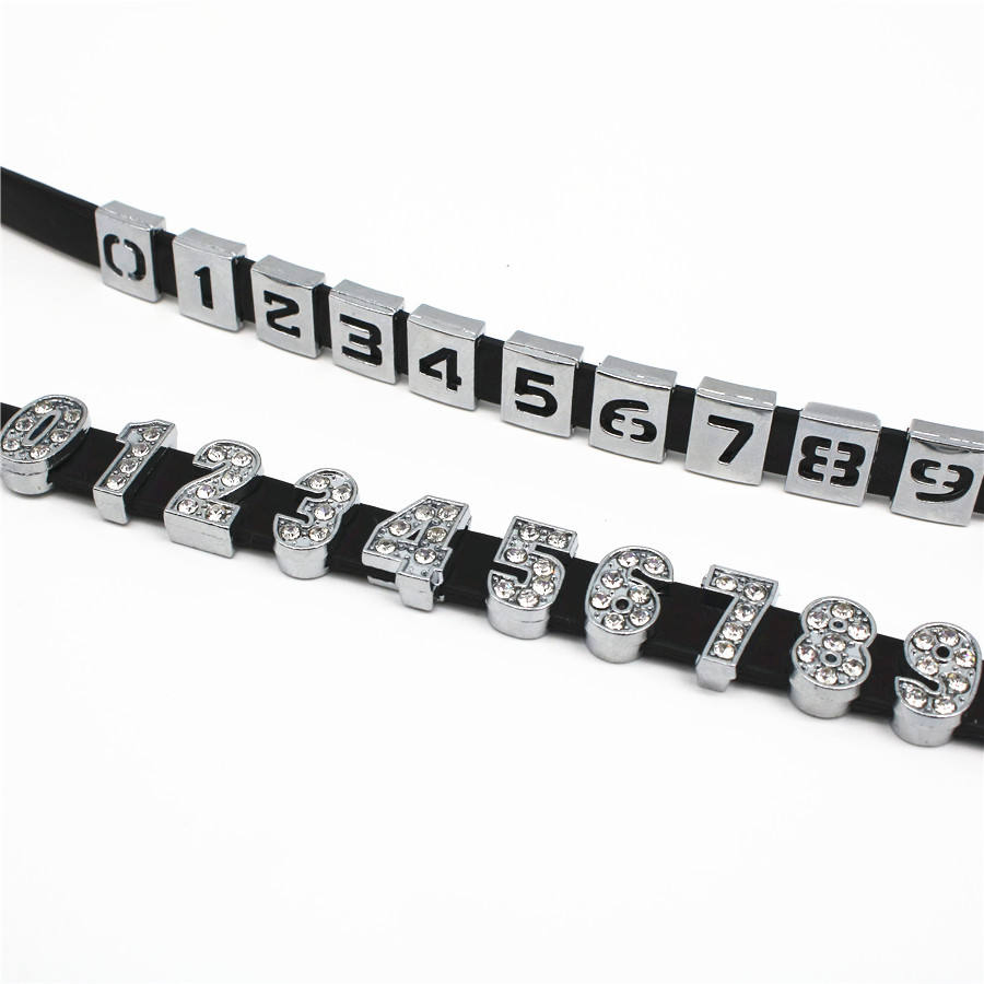 Wholesale 0-9 Full Rhinestone Slide Hollow Metal Number Charm Beads Fit 8mm Dly Belt Bracelet