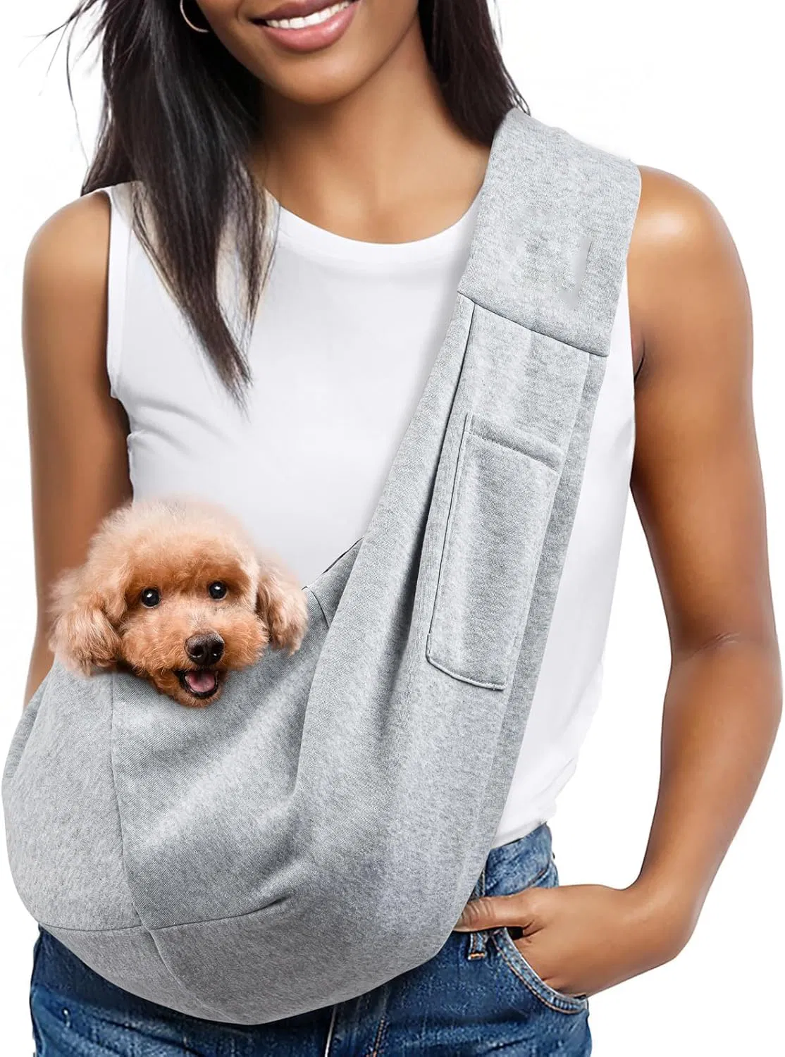 Small Dog Sling Carrier Classic Pocket Classic Strap for 3-10 Lbs Pets Grey Bag