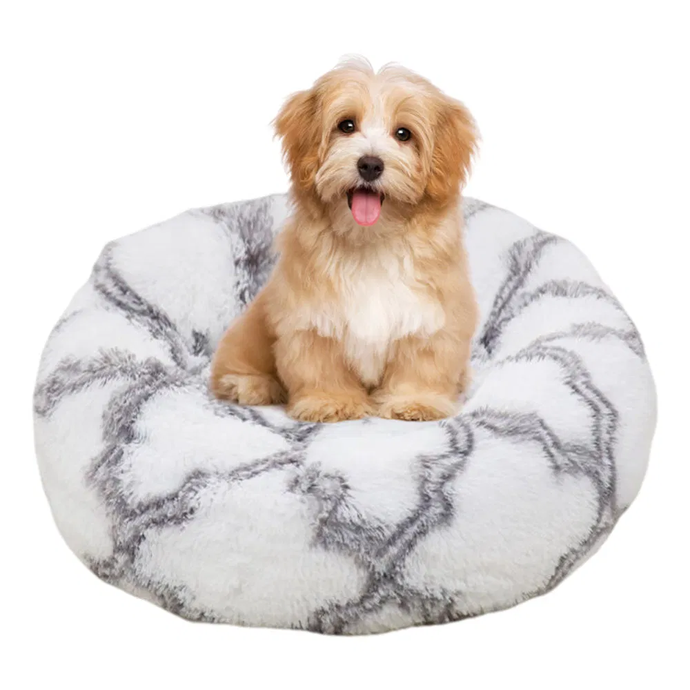 Fluffy Non-Slip Calming Donut Dog Bed Self-Warming Machine Washable Round Pet Bed