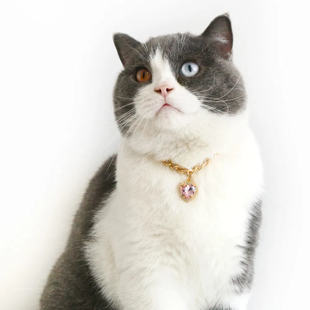 Pet Cat Dog Princess Metal Love Rhinestone Gemstone Adjustable Collar Colorful Necklace