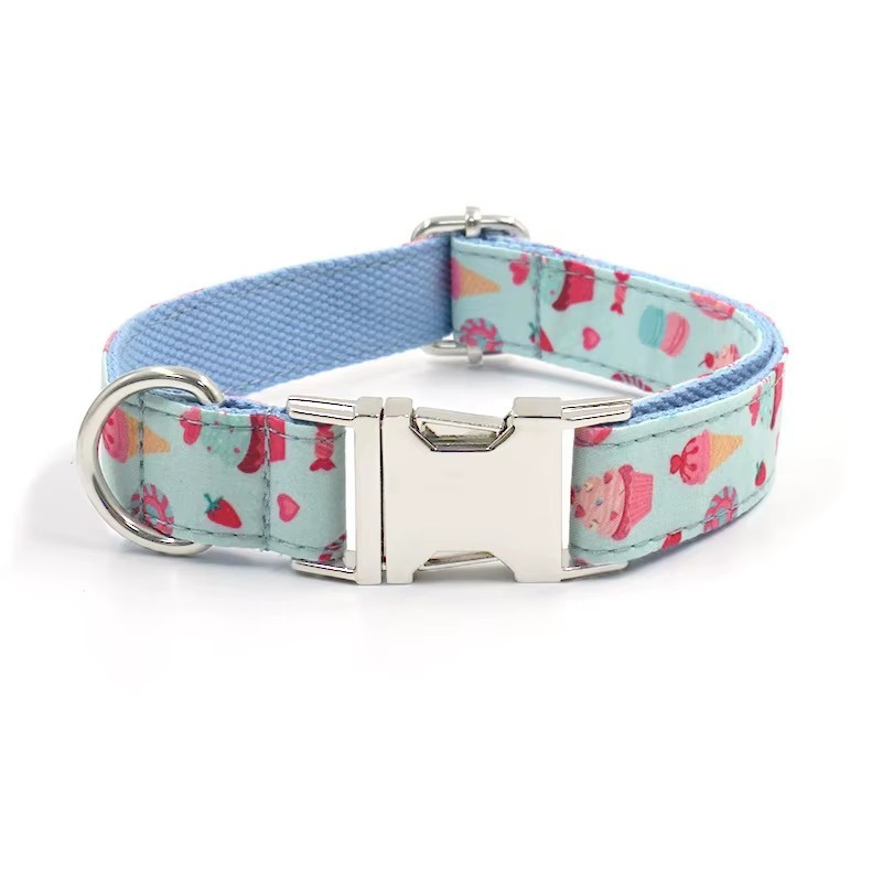 Customized Dog Collar Leash Set Fashion Print Dog Cooling Collar Luxury Training Collar Adjustable Dog Cotton Dog Collar
