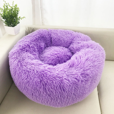 Faux Fur Comfortable Washable Soft Donut Pet Dog Cat Bed for Large Dog Warm Round Customized Calming Fluffy Plush Pet Dog Bed