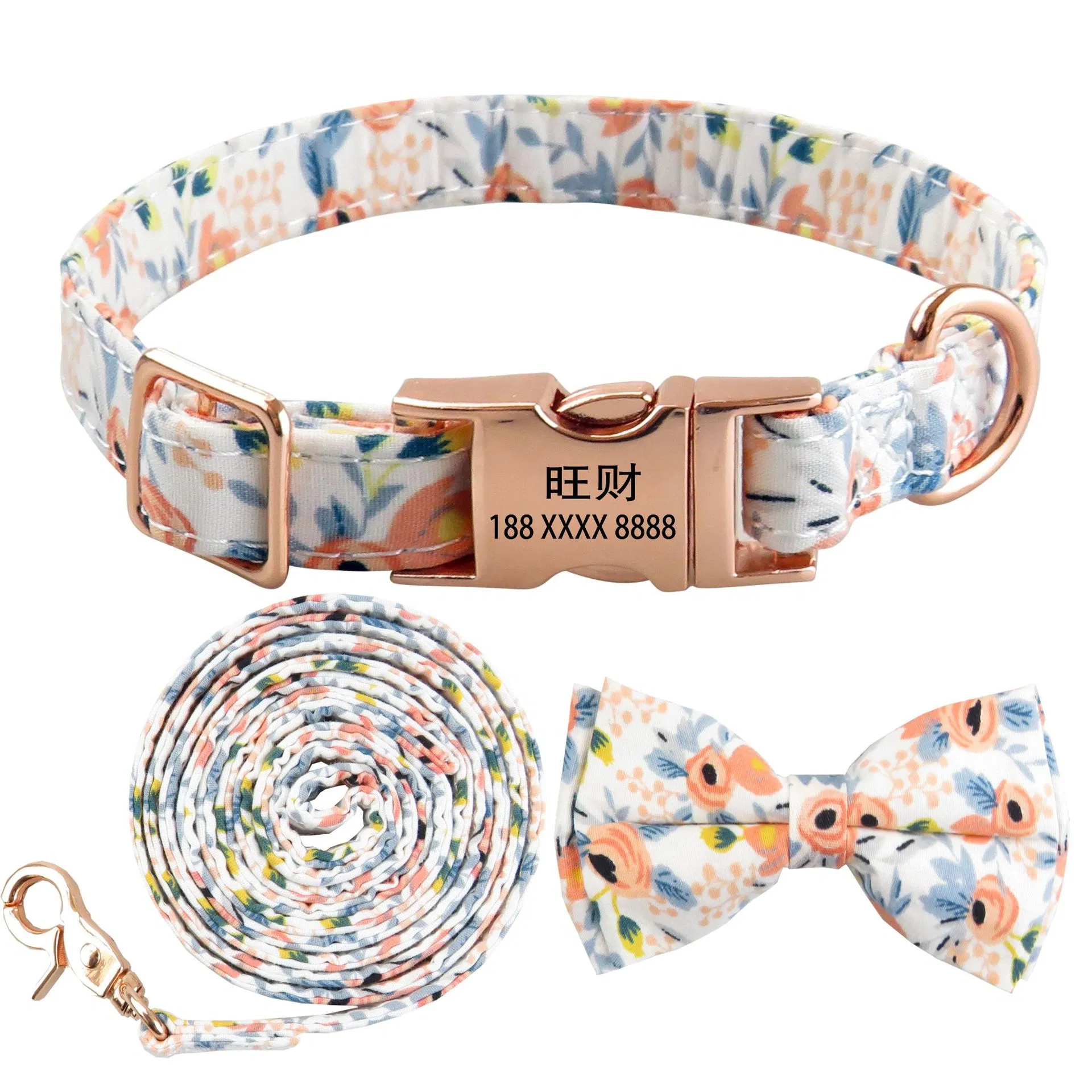 Pet Partner New Pet Collar Floral Dog Collar All Metal Rose Gold Buckle Bow Collar