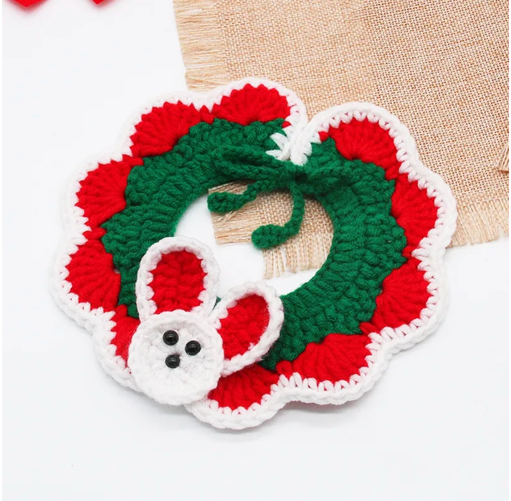 New Design Cute Christmas Pet Accessories Adjustable Dog Cat Knitting Bandana Scarf Collar