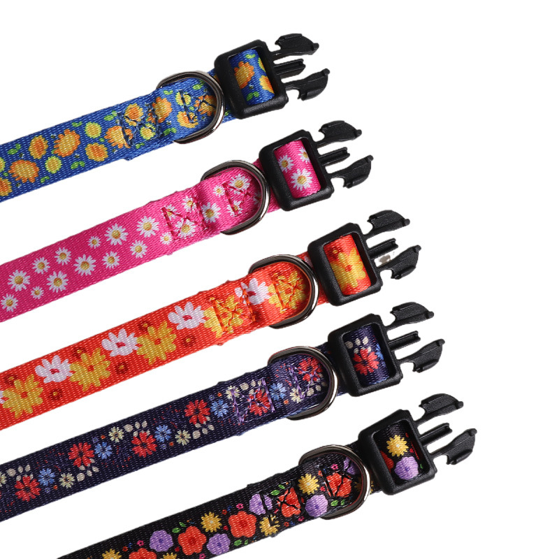 Arminger New Pet Products New Hand-Painted Design Ribbon Dog Collar Flower Series Plastic Buckle