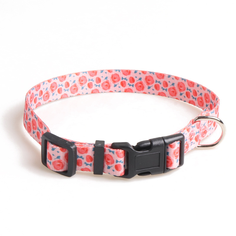 New Hand-Painted Design Ribbon Dog Collar Flower Series Plastic Buckle