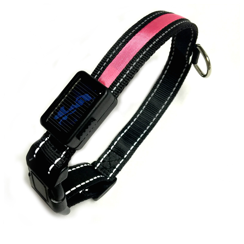 Use Solar Panel USB Charging Luminous Dog Collar Logo Adjustable Luminous Pet Nylon Dog Collar