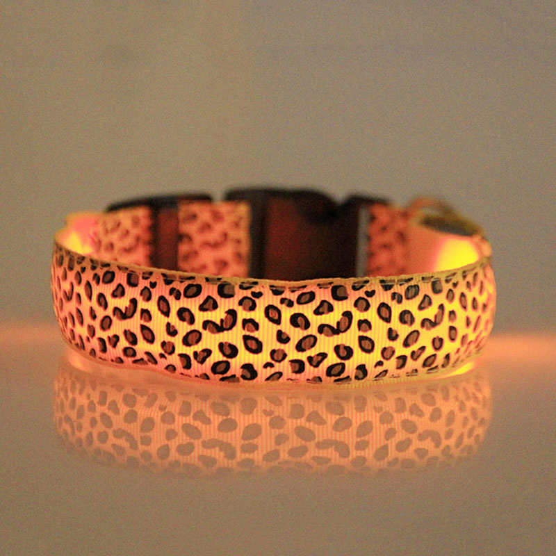 Dog Collar Adjustable Leopard LED Lighting Glow in Dark Cat Safety Collar Pet Products